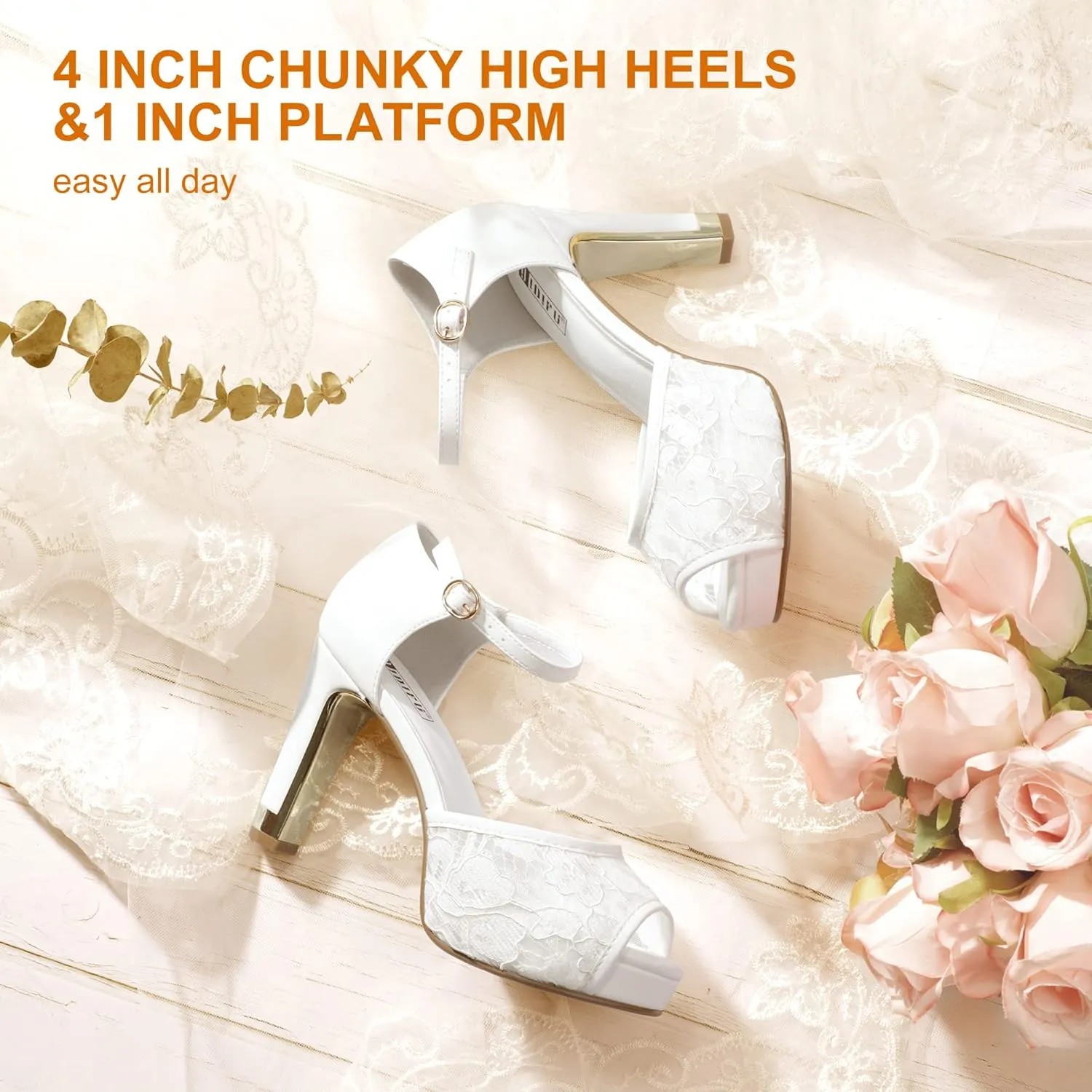 IDIFU Women's IN4 Mary Platform Chunky High Heels Sandals Peep Toe Dress Wedding Bridal Shoes For Women Bride Bridesmaid