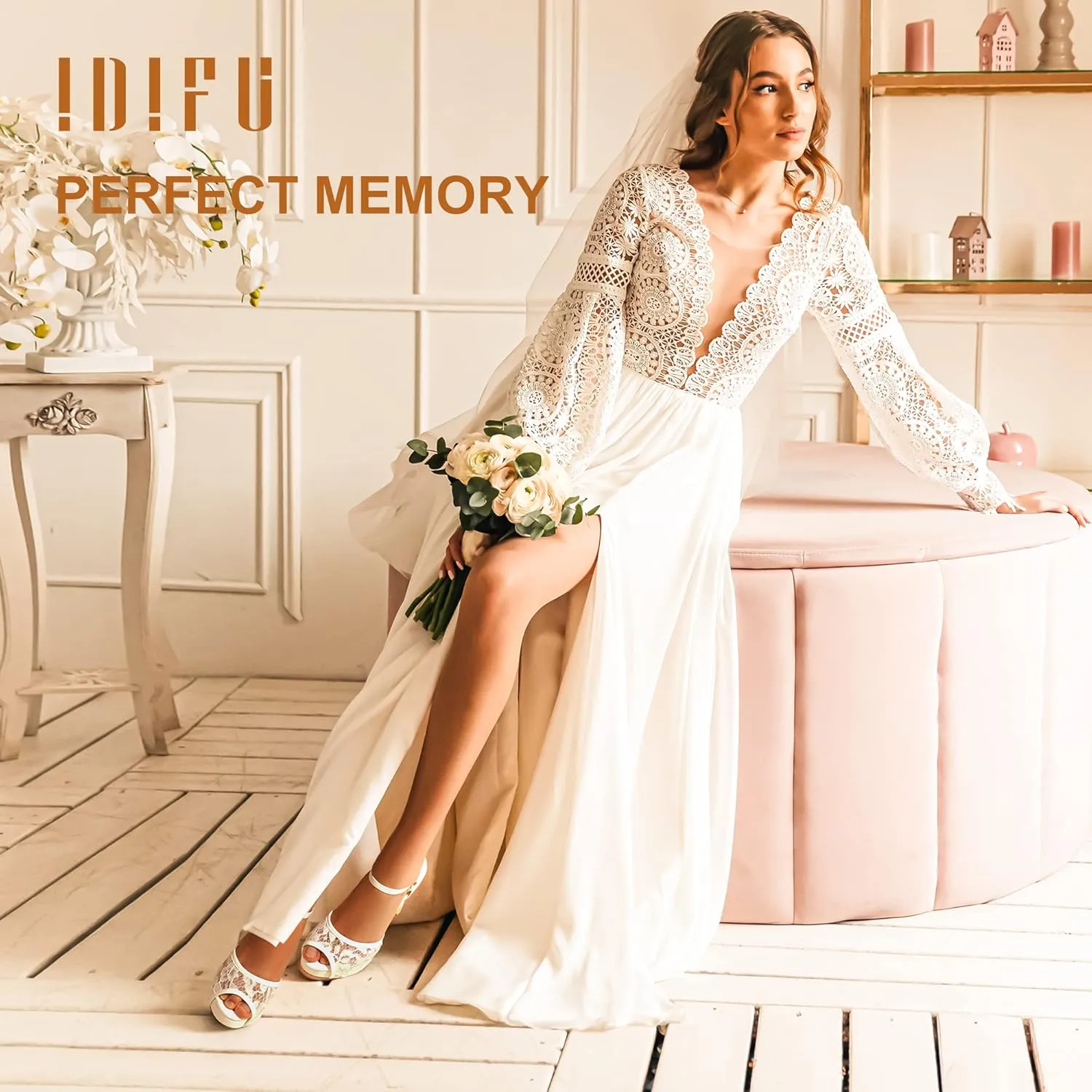 IDIFU Women's IN4 Mary Platform Chunky High Heels Sandals Peep Toe Dress Wedding Bridal Shoes For Women Bride Bridesmaid