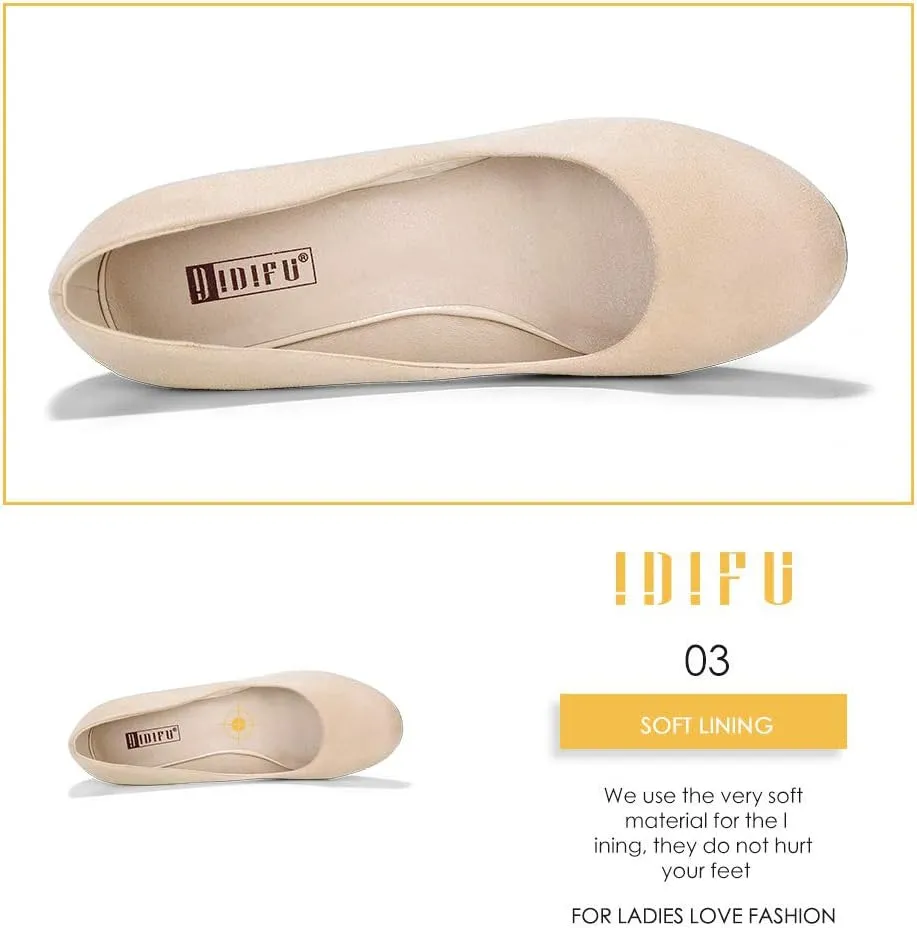 IDIFU Women's Sherry Dress Low Block Chunky Heels Pumps Closed Round Toe Shoes for Wedding Office Evening