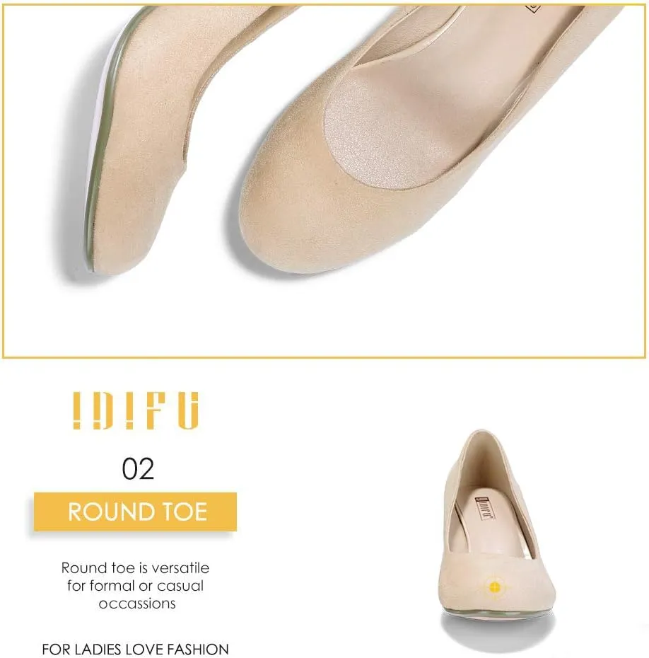 IDIFU Women's Sherry Dress Low Block Chunky Heels Pumps Closed Round Toe Shoes for Wedding Office Evening