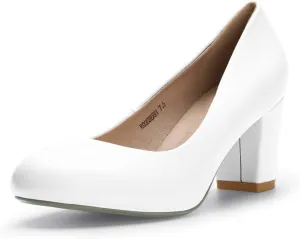 IDIFU Women's Sherry Dress Low Block Chunky Heels Pumps Closed Round Toe Shoes for Wedding Office Evening