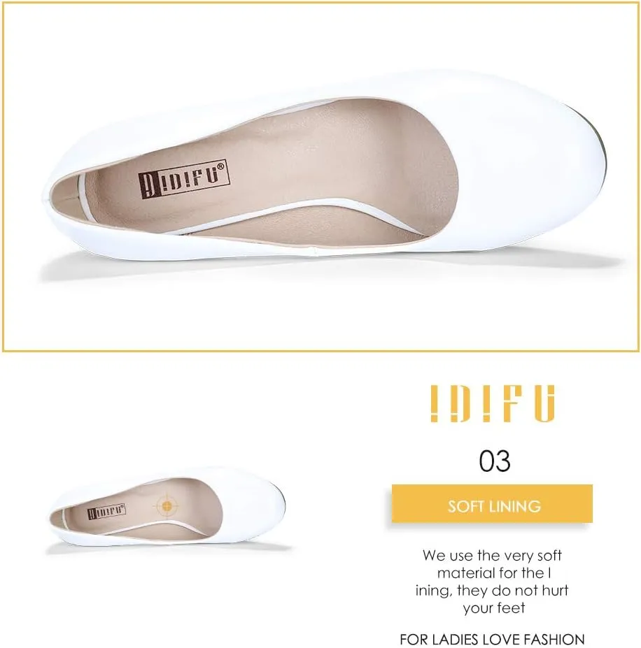 IDIFU Women's Sherry Dress Low Block Chunky Heels Pumps Closed Round Toe Shoes for Wedding Office Evening