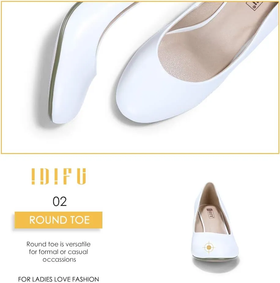 IDIFU Women's Sherry Dress Low Block Chunky Heels Pumps Closed Round Toe Shoes for Wedding Office Evening