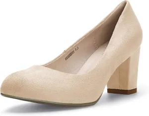 IDIFU Women's Sherry Dress Low Block Chunky Heels Pumps Closed Round Toe Shoes for Wedding Office Evening