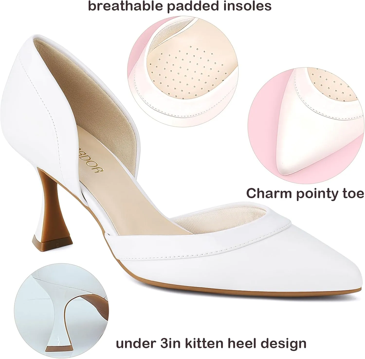 JENN ARDOR Women's Pumps Low Heels Pointed Closed Toe Kitten Dress Shoes for Women Comfortable Stiletto Heeled Sandals Classic Wedding Party D'Orsay Work Pumps