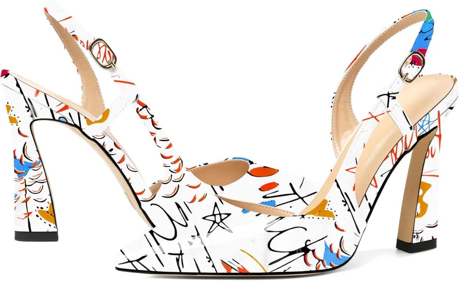 Joseywade Women Slingback Pumps High Stiletto Heel 4 Inch Heeled Sandals Sexy Closed Pointed Toe Flare Heel Dress Shoes
