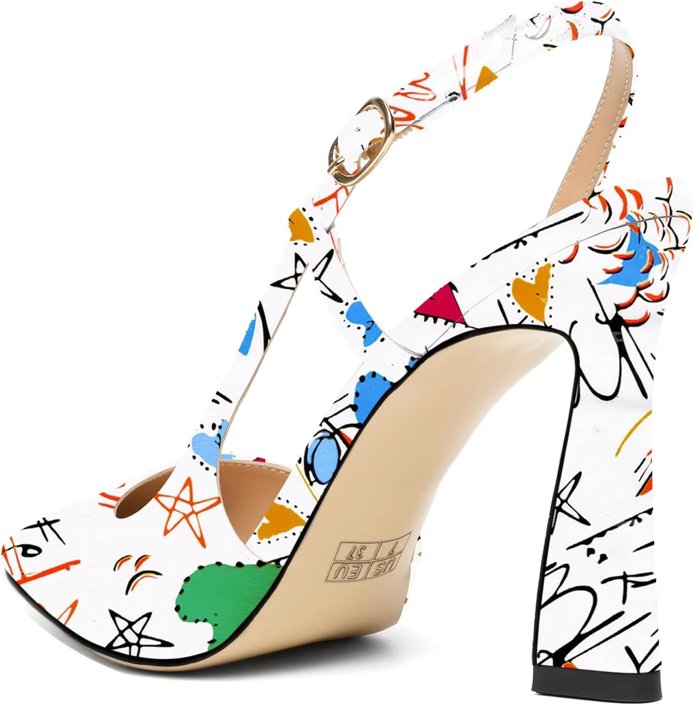 Joseywade Women Slingback Pumps High Stiletto Heel 4 Inch Heeled Sandals Sexy Closed Pointed Toe Flare Heel Dress Shoes