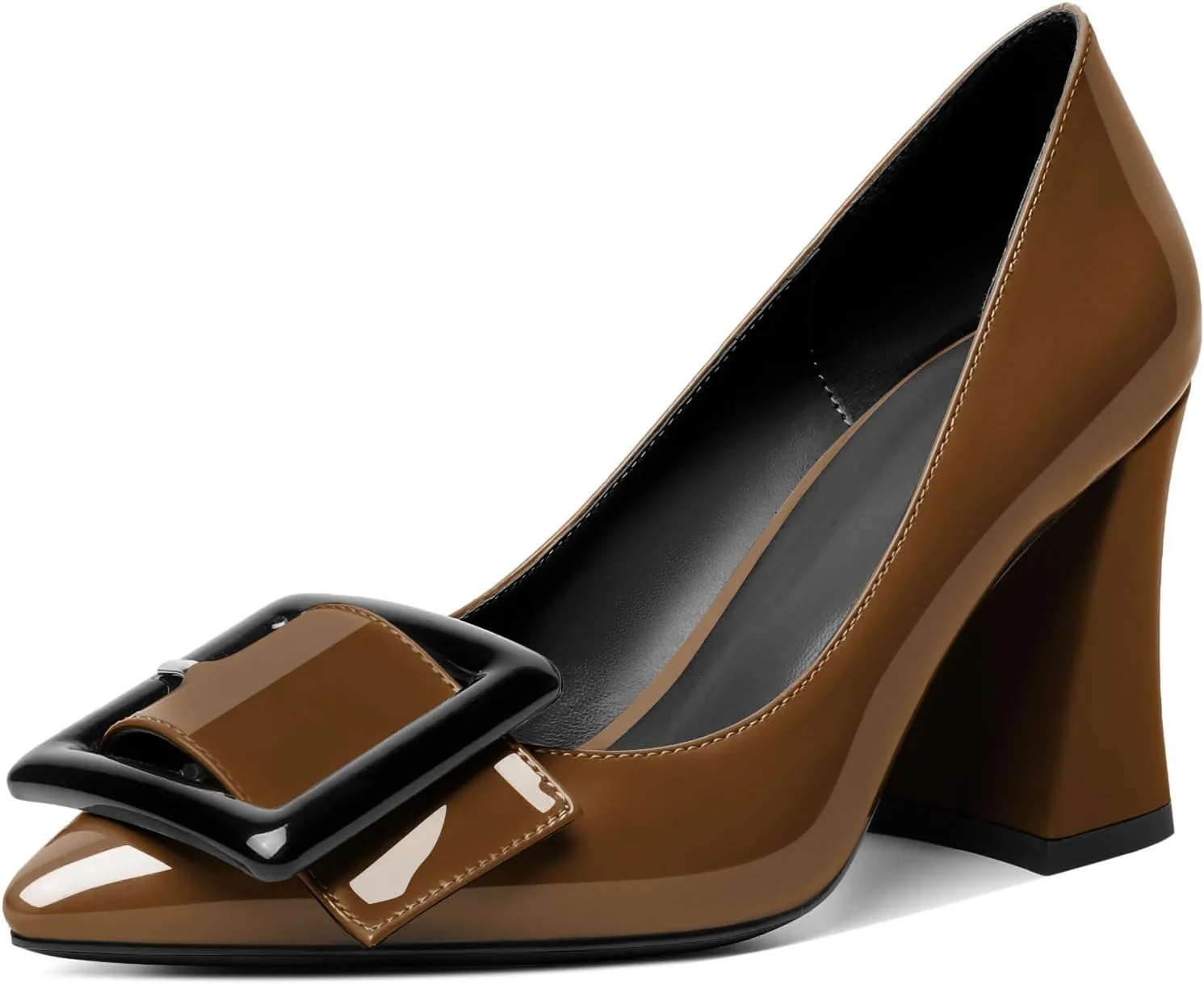 Joseywade Womens Chunky Heels High Block Heel Round Closed Toe Pumps Slip-on 3.5" Dress Shoes