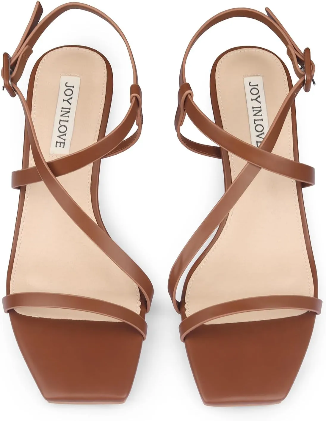 JOY IN LOVE Womens 2.5 Inch Kitten Heels Low Heel Square Open Toe Strappy Sandals