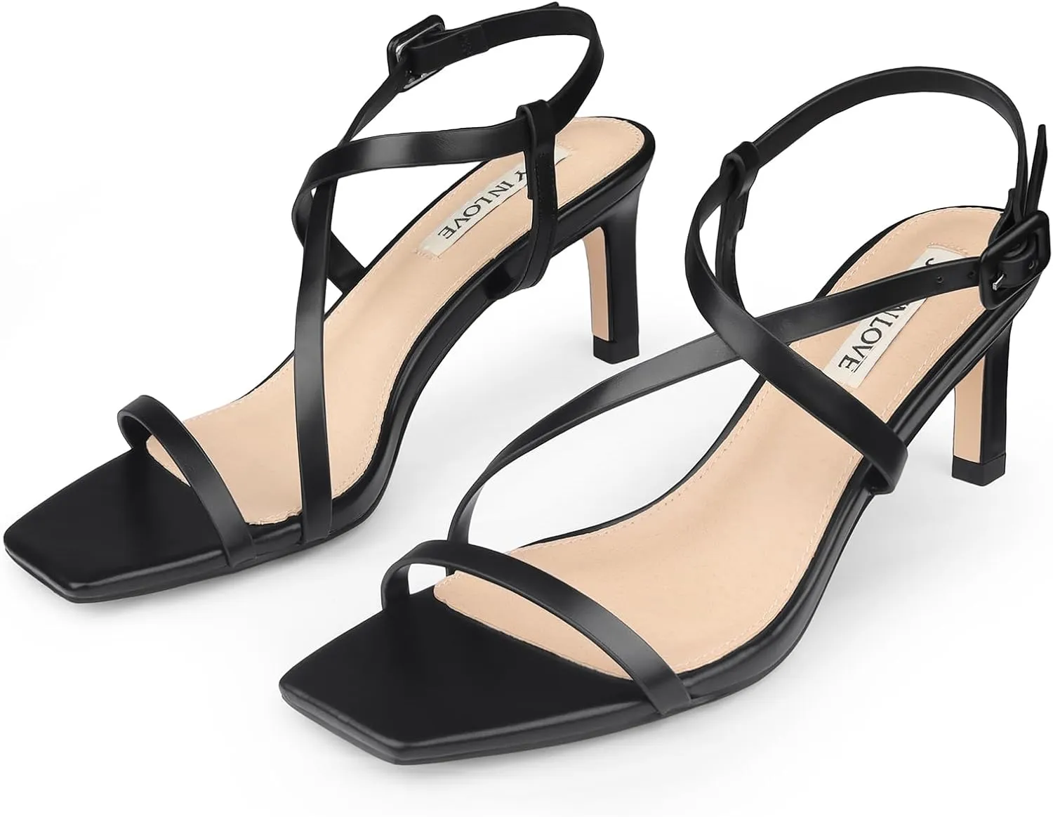 JOY IN LOVE Womens 2.5 Inch Kitten Heels Low Heel Square Open Toe Strappy Sandals