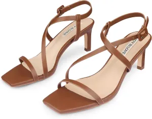 JOY IN LOVE Womens 2.5 Inch Kitten Heels Low Heel Square Open Toe Strappy Sandals