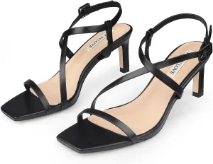 JOY IN LOVE Womens 2.5 Inch Kitten Heels Low Heel Square Open Toe Strappy Sandals
