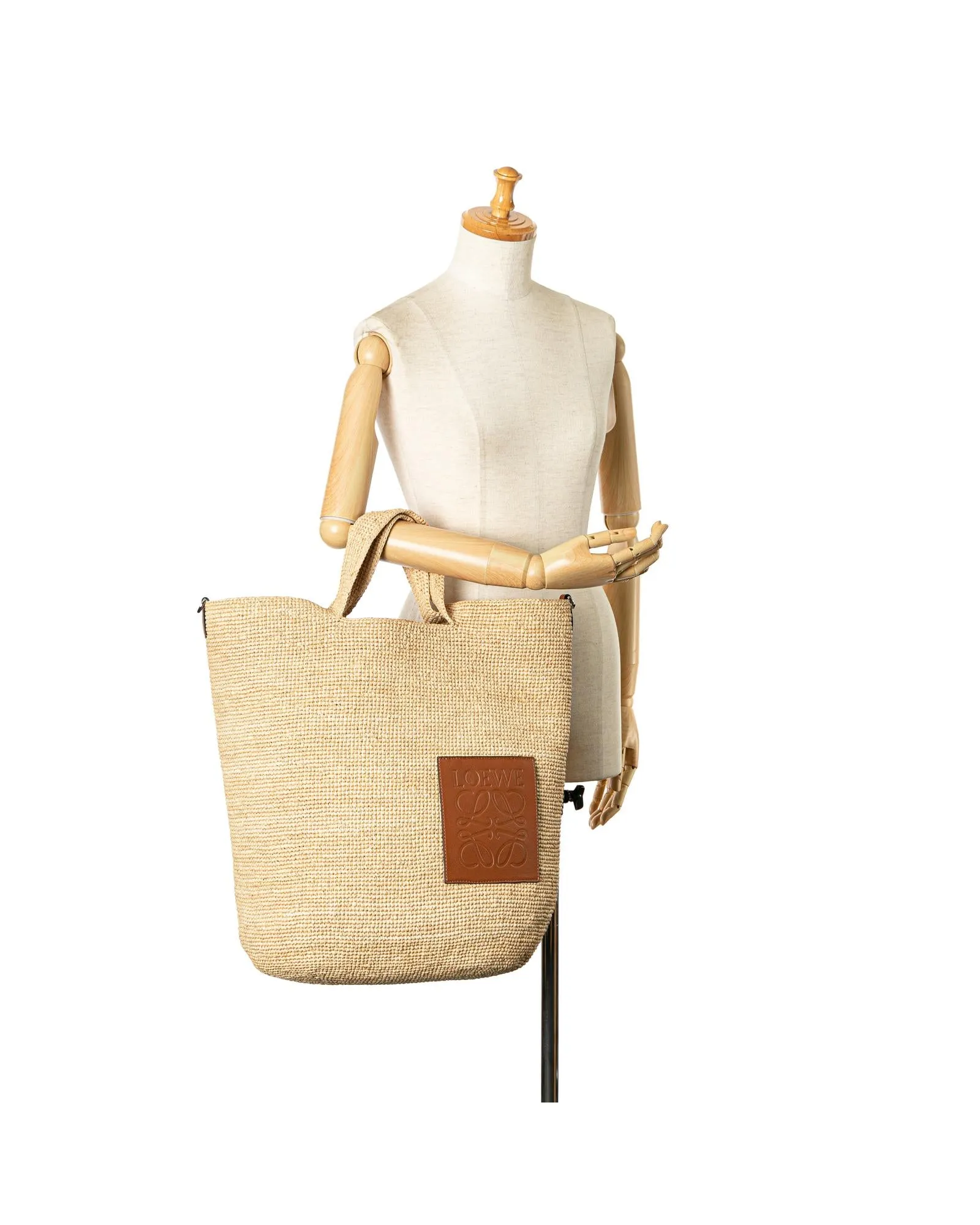 Large Raffia Slit Satchel with Flat Handles