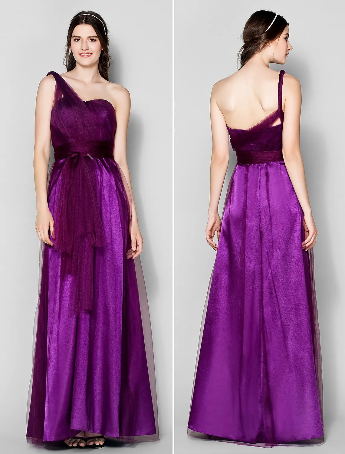 Luolandi A-Line Bridesmaid Dress Straps Sleeveless Convertible Dress Floor Length Tulle with Ruched