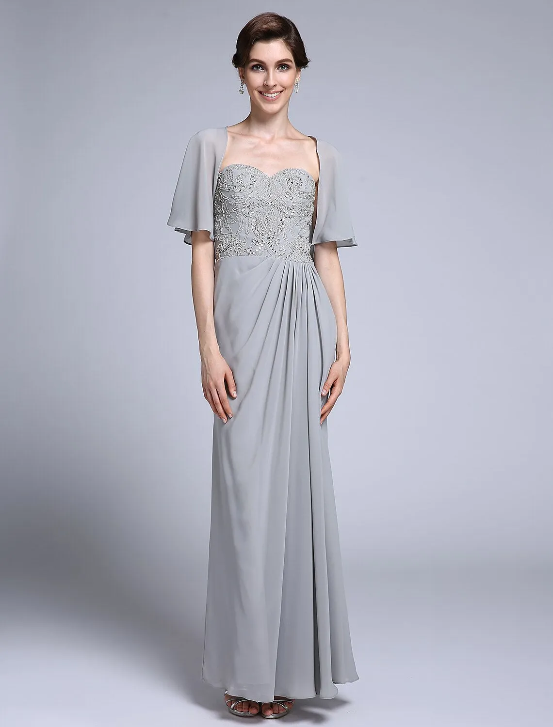 Luolandi Sheath / Column Mother of the Bride Dress Convertible Dress Sweetheart Ankle Length Chiffon Half Sleeve No with Sequin Side