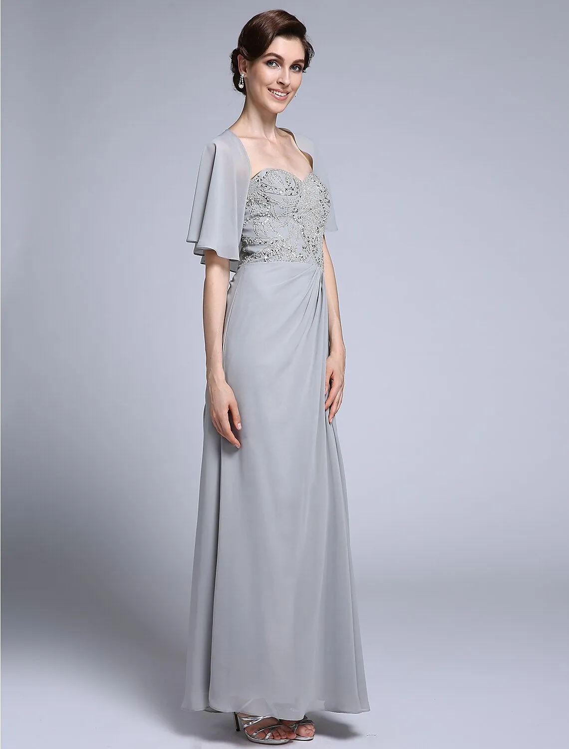 Luolandi Sheath / Column Mother of the Bride Dress Convertible Dress Sweetheart Ankle Length Chiffon Half Sleeve No with Sequin Side