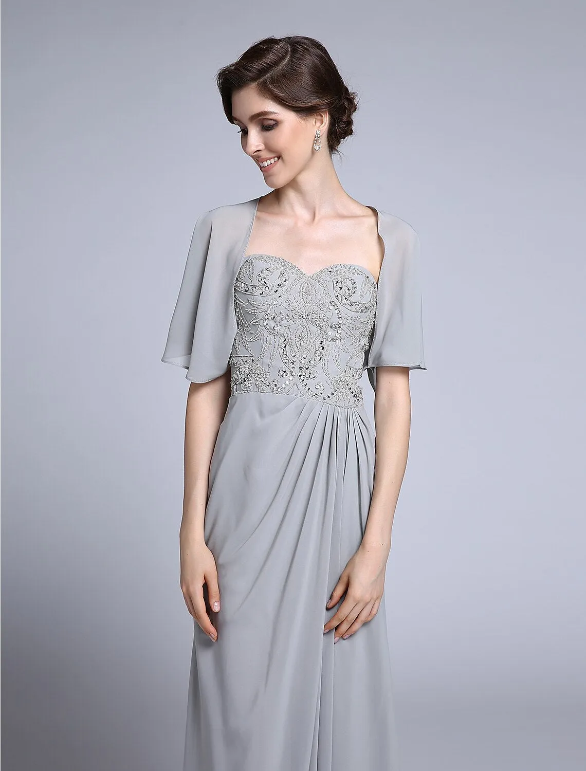 Luolandi Sheath / Column Mother of the Bride Dress Convertible Dress Sweetheart Ankle Length Chiffon Half Sleeve No with Sequin Side
