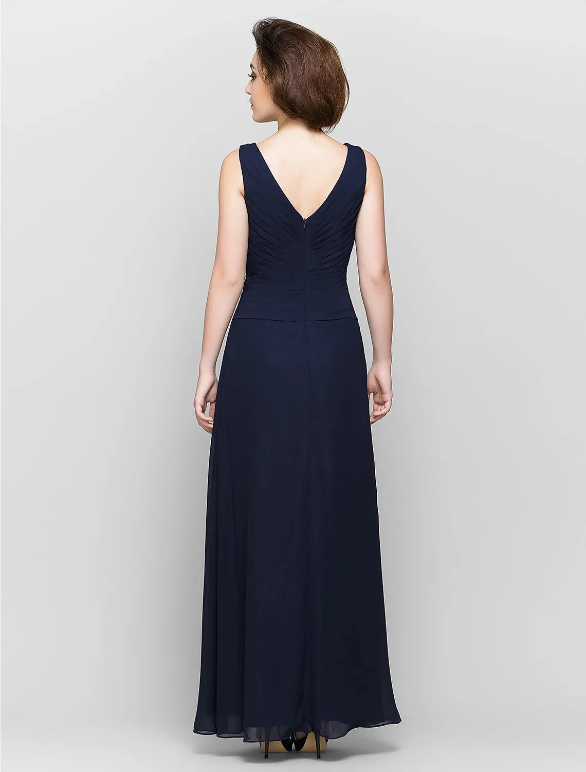 Luolandi Sheath / Column Mother of the Bride Dress Convertible Dress V Neck Floor Length Chiffon 3/4 Length Sleeve with Criss Cross Cascading