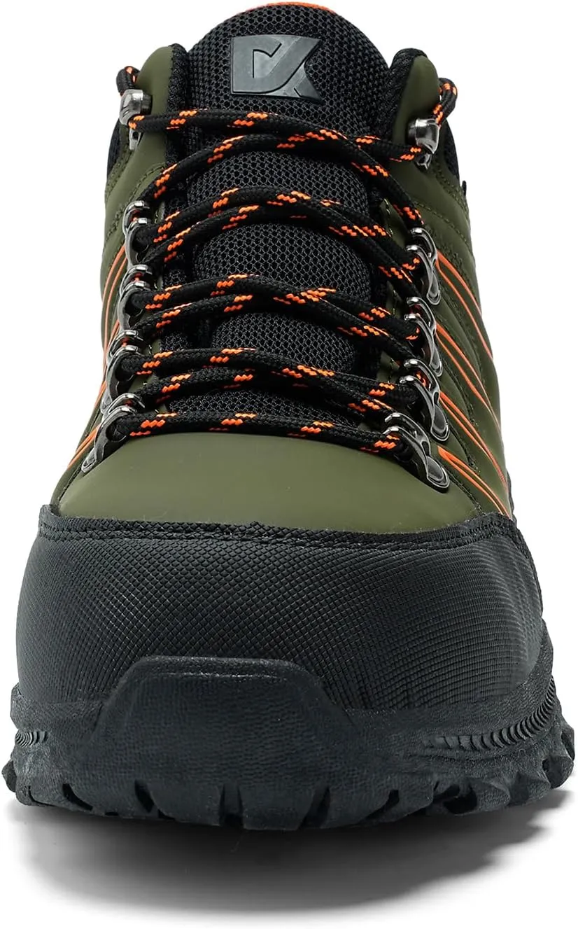 Men's Green Steel Toe Hiking Shoes, Industrial Safety Boots with Puncture Proof, Non Slip, Water Resistant, Comfortable for Construction, Outdoor, Work & Daily Use