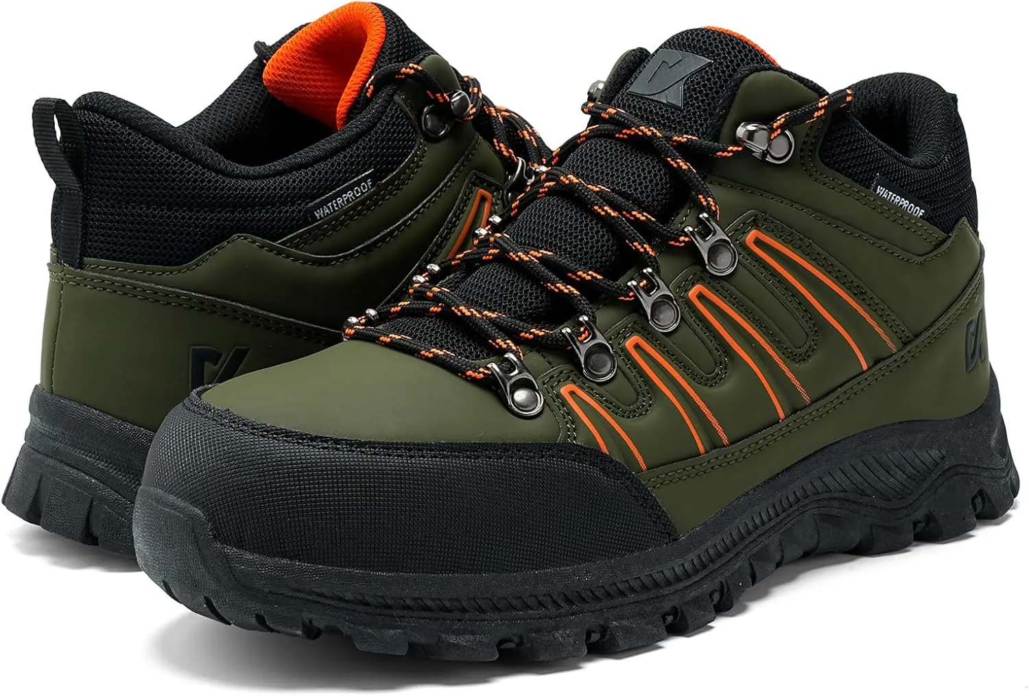 Men's Green Steel Toe Hiking Shoes, Industrial Safety Boots with Puncture Proof, Non Slip, Water Resistant, Comfortable for Construction, Outdoor, Work & Daily Use