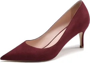 Mettesally Women's Kitten Heels Pointed Toe Suede Pumps Mid Heel Comfortable Slip On Party Dress Shoes