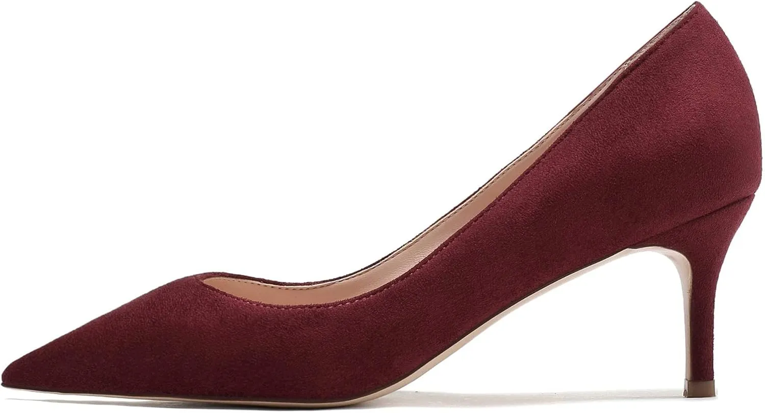 Mettesally Women's Kitten Heels Pointed Toe Suede Pumps Mid Heel Comfortable Slip On Party Dress Shoes