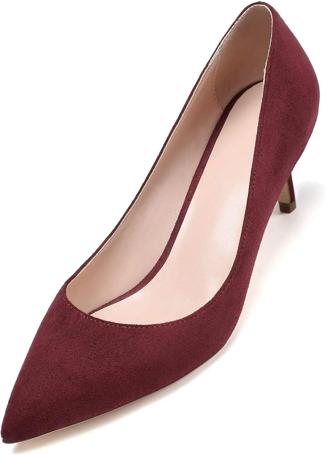Mettesally Women's Kitten Heels Pointed Toe Suede Pumps Mid Heel Comfortable Slip On Party Dress Shoes