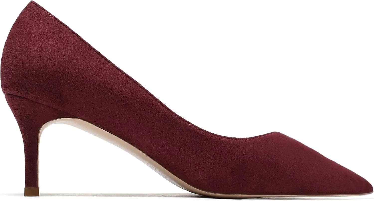 Mettesally Women's Kitten Heels Pointed Toe Suede Pumps Mid Heel Comfortable Slip On Party Dress Shoes