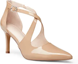 Minshluu Womens Pumps High Heels Pointed Toe Crossed Strap D'Orsay Zip up Stilettos Party Dress Shoes