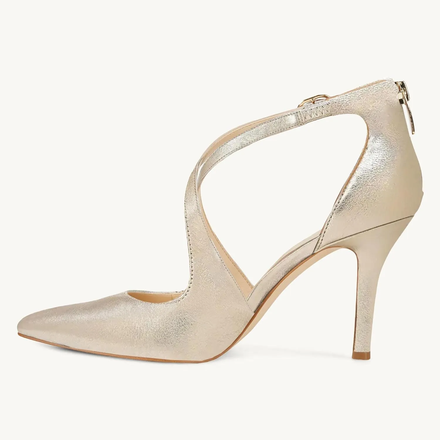 Minshluu Womens Pumps High Heels Pointed Toe Crossed Strap D'Orsay Zip up Stilettos Party Dress Shoes