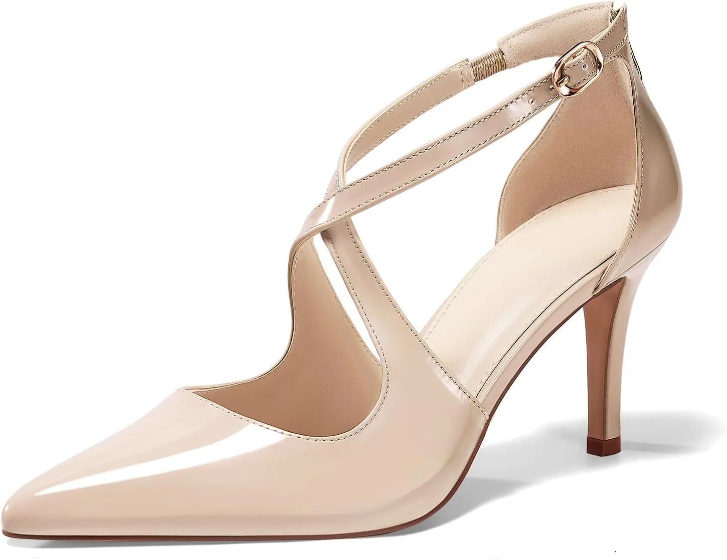 Minshluu Womens Pumps High Heels Pointed Toe Crossed Strap D'Orsay Zip up Stilettos Party Dress Shoes