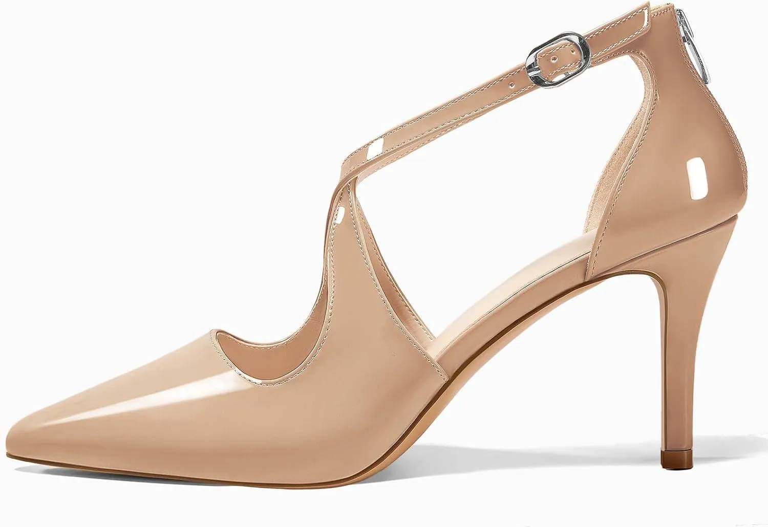 Minshluu Womens Pumps High Heels Pointed Toe Crossed Strap D'Orsay Zip up Stilettos Party Dress Shoes