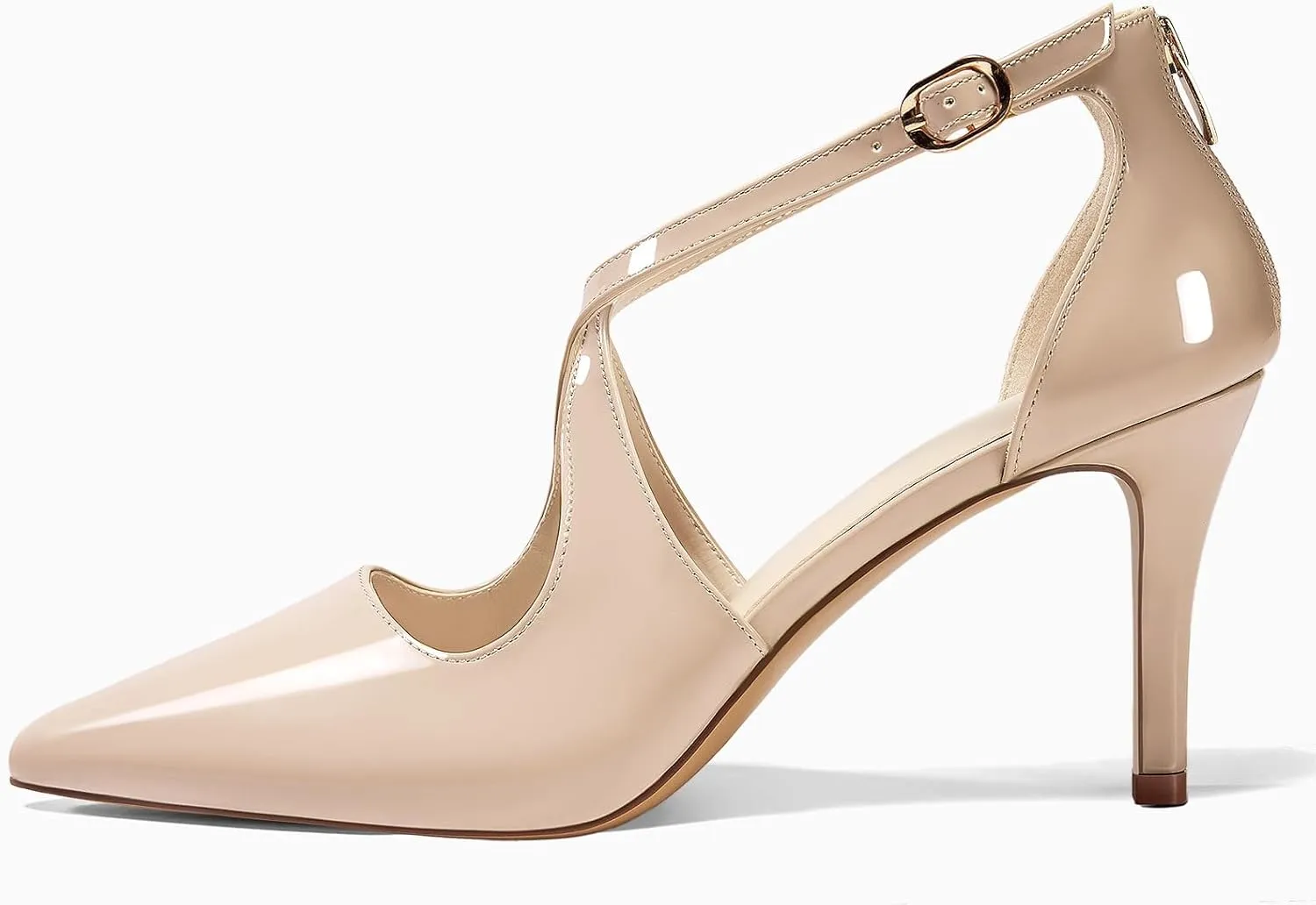 Minshluu Womens Pumps High Heels Pointed Toe Crossed Strap D'Orsay Zip up Stilettos Party Dress Shoes