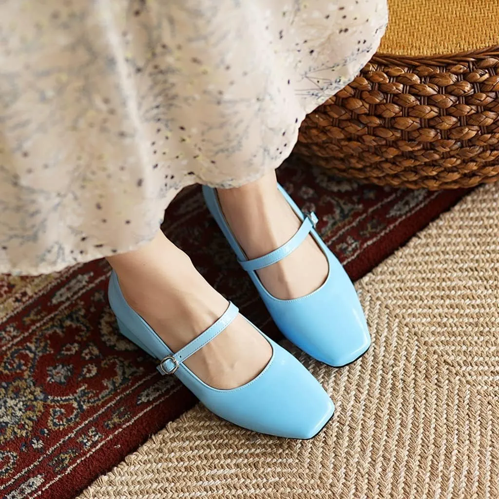 MIOKE Women's Chunky Mid Heel Dress Pumps Suede Square Toe Buckle Slip-On Comfort Casual Work Office Shoes
