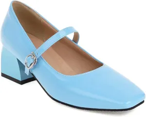 MIOKE Women's Chunky Mid Heel Dress Pumps Suede Square Toe Buckle Slip-On Comfort Casual Work Office Shoes