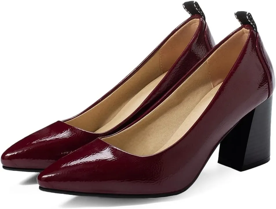 MIOKE Women's Pointed Toe Rhinestone Dress Pumps Suede Slip-On Chunky Mid Heel Wedding Party Evening Shoes