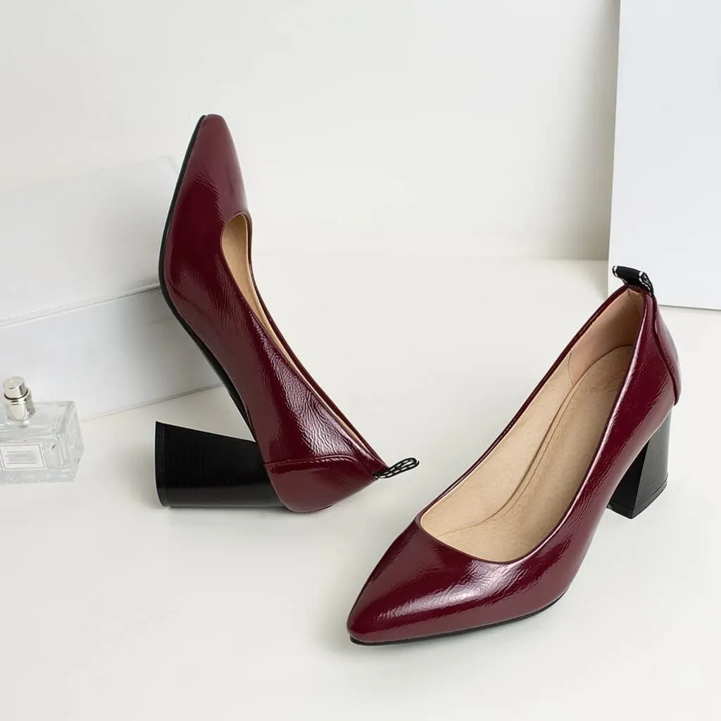 MIOKE Women's Pointed Toe Rhinestone Dress Pumps Suede Slip-On Chunky Mid Heel Wedding Party Evening Shoes