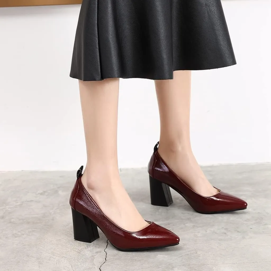 MIOKE Women's Pointed Toe Rhinestone Dress Pumps Suede Slip-On Chunky Mid Heel Wedding Party Evening Shoes