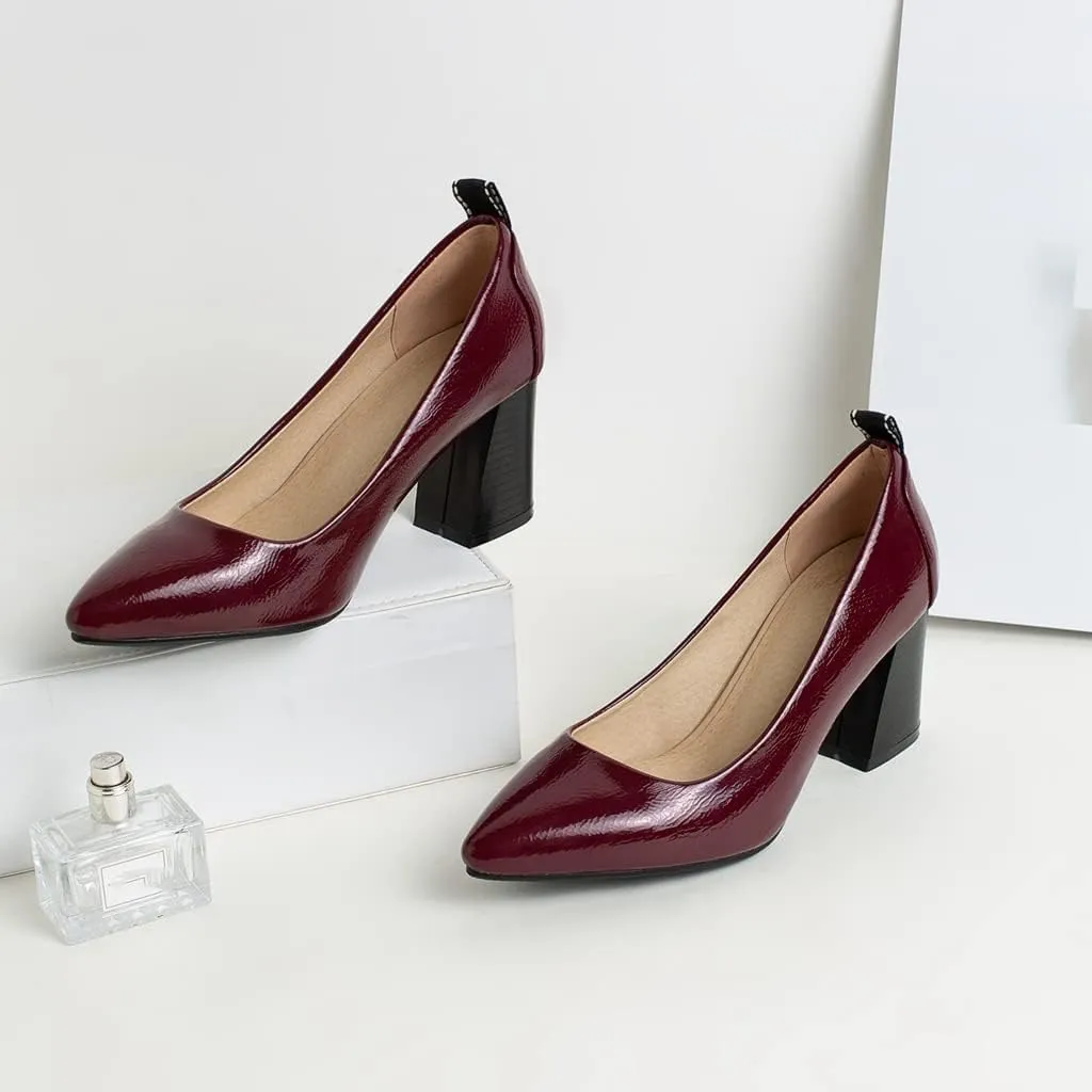 MIOKE Women's Pointed Toe Rhinestone Dress Pumps Suede Slip-On Chunky Mid Heel Wedding Party Evening Shoes
