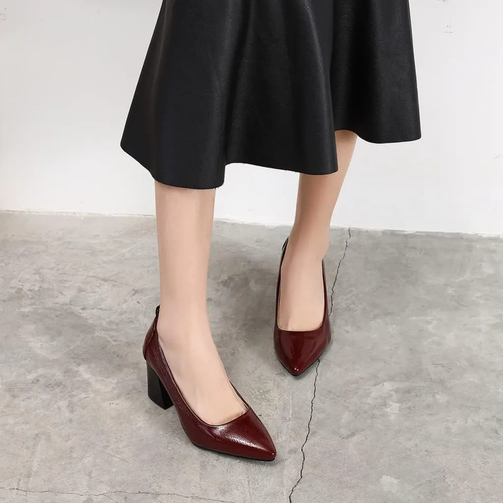 MIOKE Women's Pointed Toe Rhinestone Dress Pumps Suede Slip-On Chunky Mid Heel Wedding Party Evening Shoes