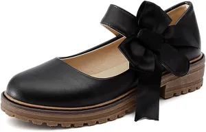 MIOKE Women's Sweet Bow Mary Jane Oxford Shoes Slip On Comfy Low Heel Classic Vintage Dress Oxfords Pump