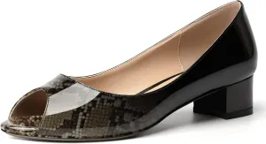 MOVINSTEPS Womens Casual Patent Slip On Dating Peep Toe Chunky Low Heel Pumps Shoes 1.5 Inch