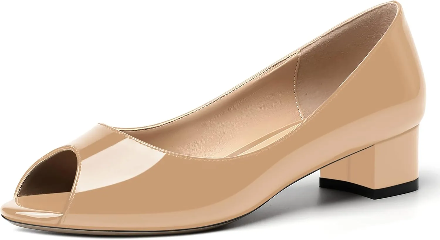 MOVINSTEPS Womens Casual Patent Slip On Dating Peep Toe Chunky Low Heel Pumps Shoes 1.5 Inch