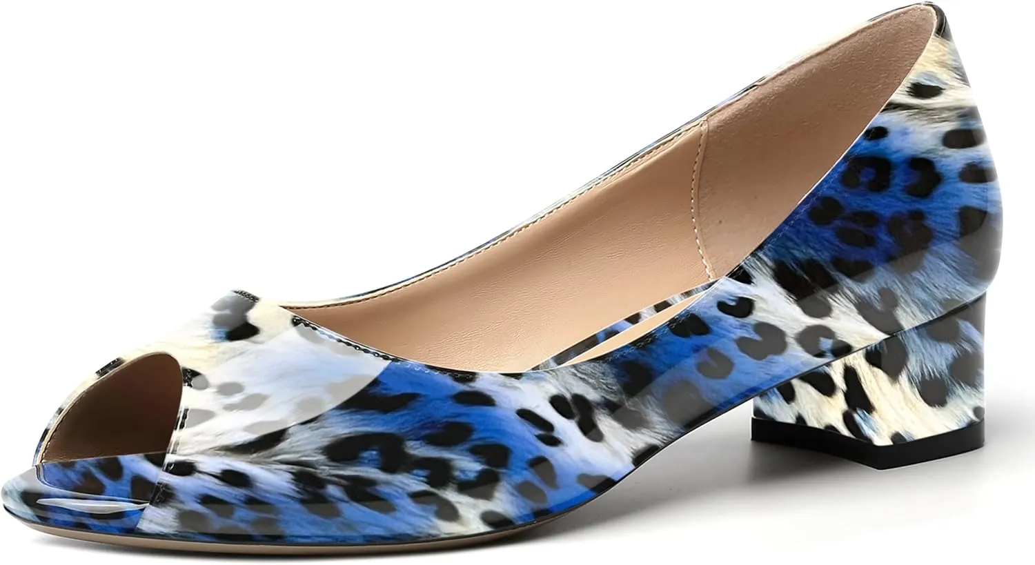 MOVINSTEPS Womens Casual Patent Slip On Dating Peep Toe Chunky Low Heel Pumps Shoes 1.5 Inch