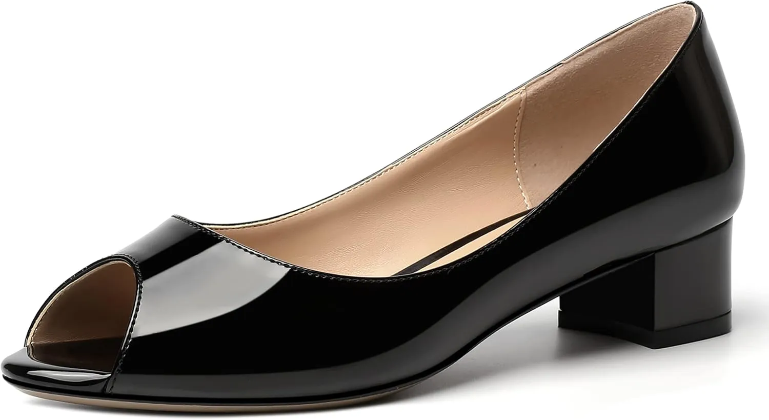 MOVINSTEPS Womens Casual Patent Slip On Dating Peep Toe Chunky Low Heel Pumps Shoes 1.5 Inch