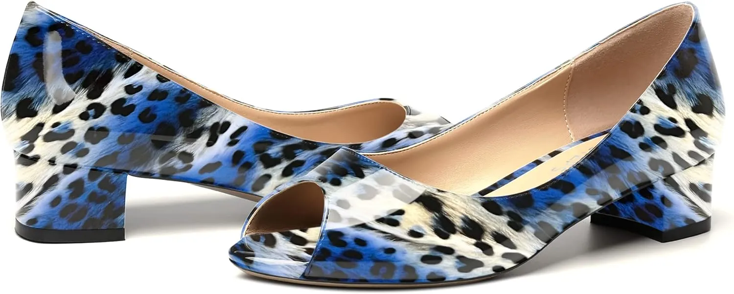 MOVINSTEPS Womens Casual Patent Slip On Dating Peep Toe Chunky Low Heel Pumps Shoes 1.5 Inch