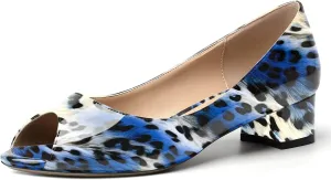 MOVINSTEPS Womens Casual Patent Slip On Dating Peep Toe Chunky Low Heel Pumps Shoes 1.5 Inch