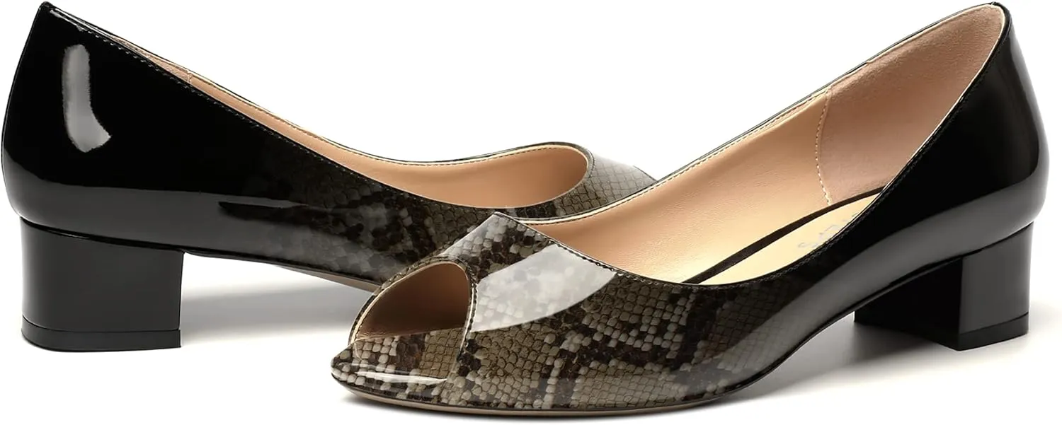 MOVINSTEPS Womens Casual Patent Slip On Dating Peep Toe Chunky Low Heel Pumps Shoes 1.5 Inch