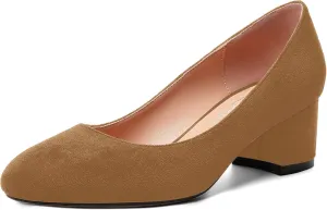 MOVINSTEPS Womens Office Dress Suede Slip On Round Toe Chunky Low Heel Pumps Shoes 2 Inch
