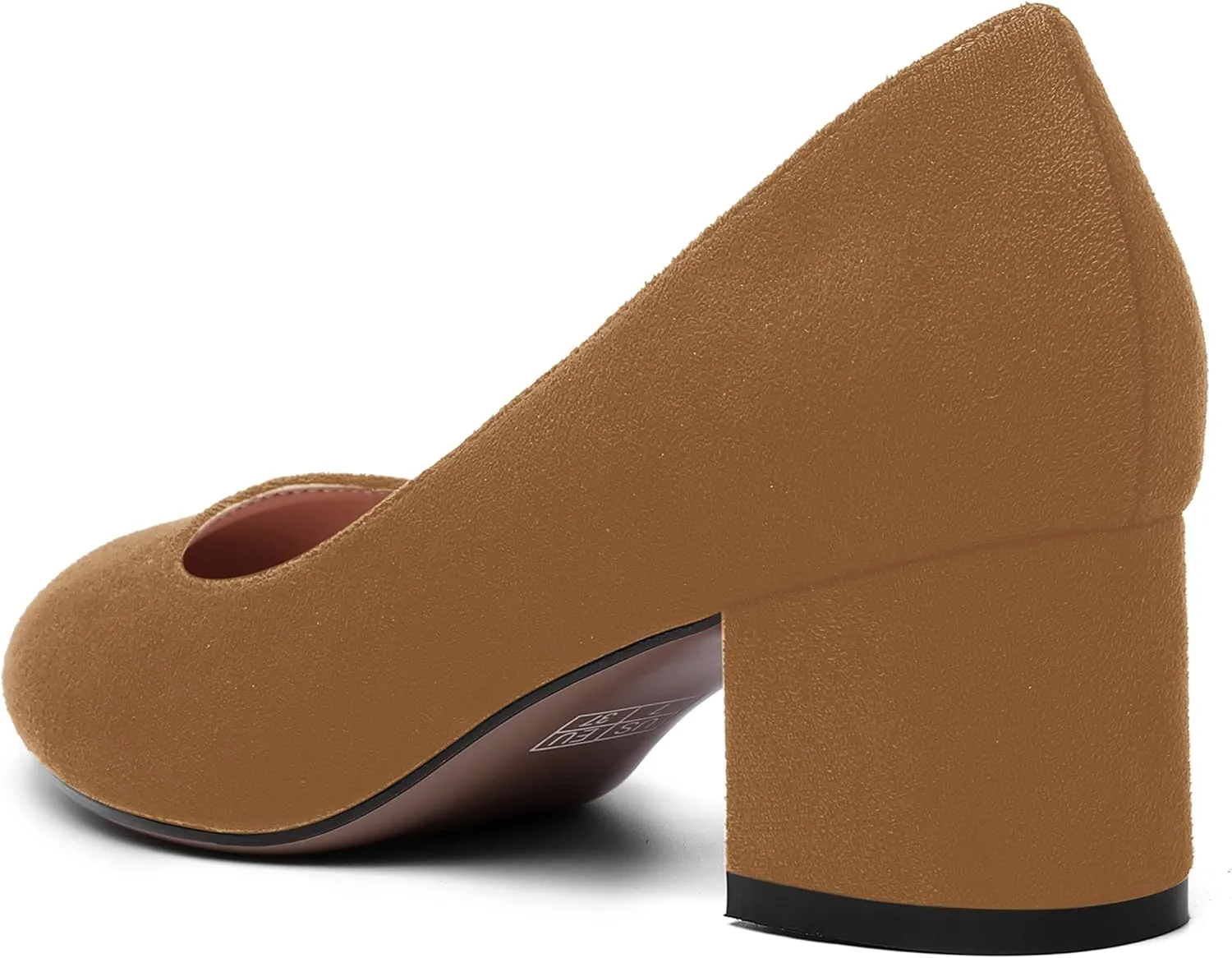 MOVINSTEPS Womens Office Dress Suede Slip On Round Toe Chunky Low Heel Pumps Shoes 2 Inch